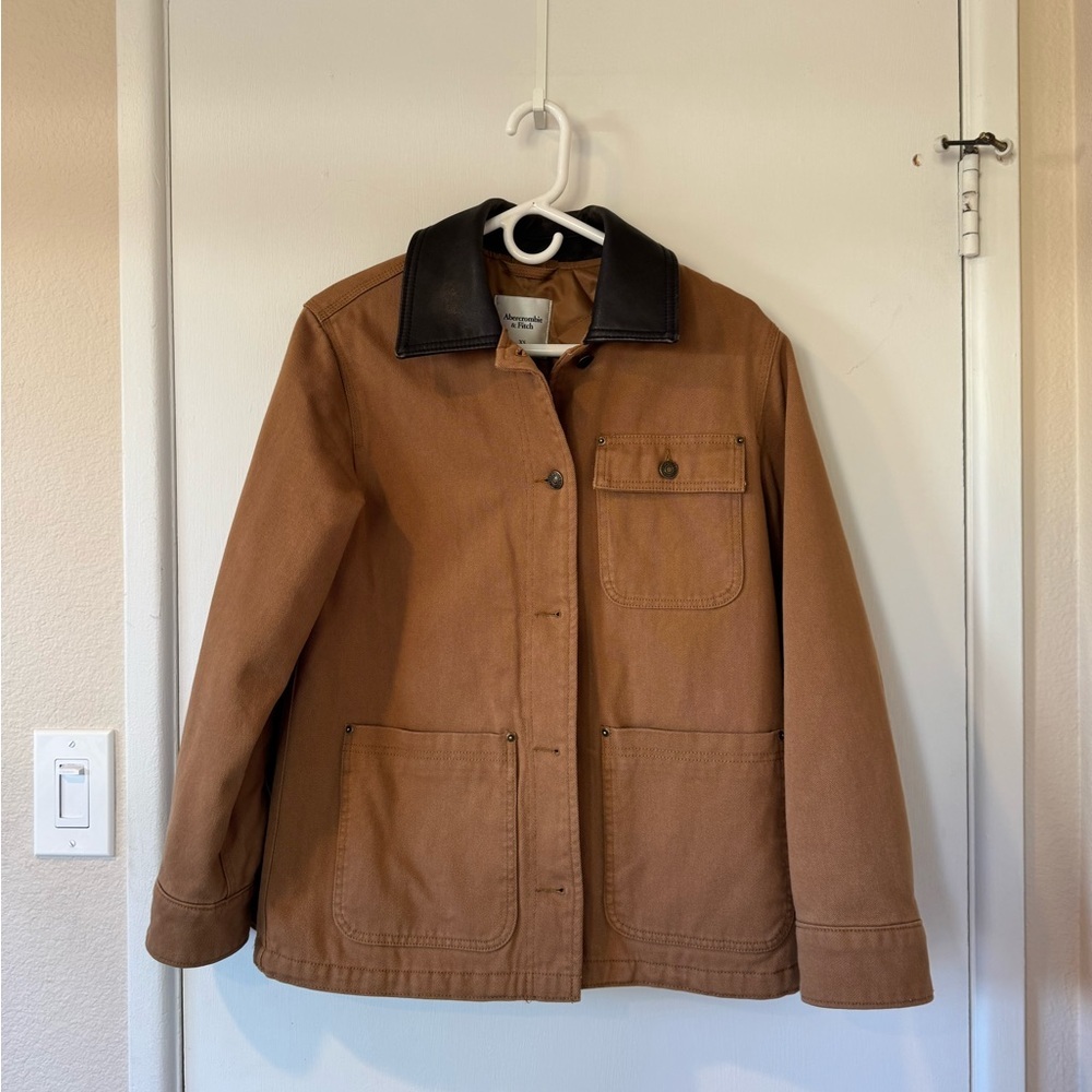 Abercrombie & Fitch Workwear Jacket XS Twill Utility Button Front Tan - Picture 6 of 12